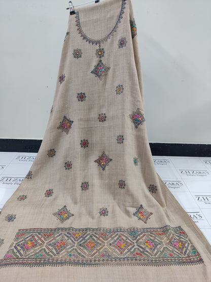 Coffee Beige Needle Embroidery Pashmina 3pc