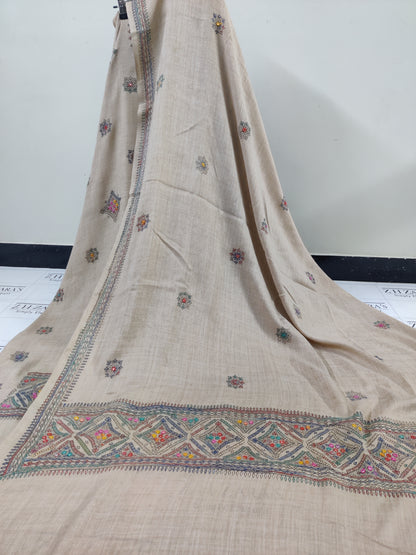 Coffee Beige Needle Embroidery Pashmina 3pc