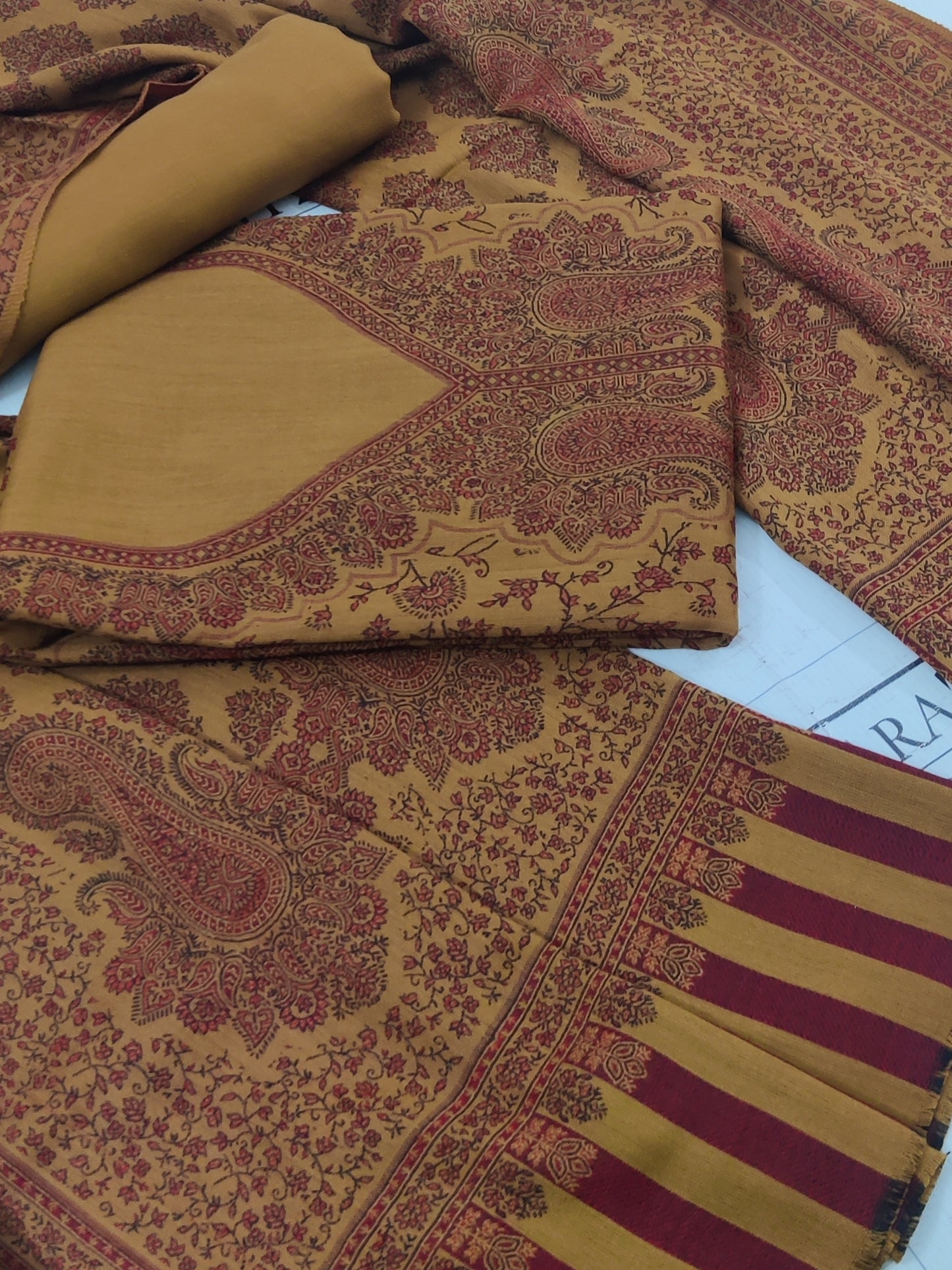Mustard Maroon Gala Double Kani Pashmina 3pc