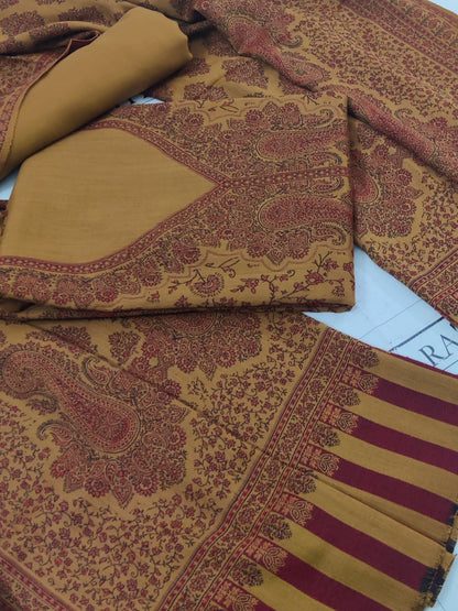 Mustard Maroon Gala Double Kani Pashmina 3pc