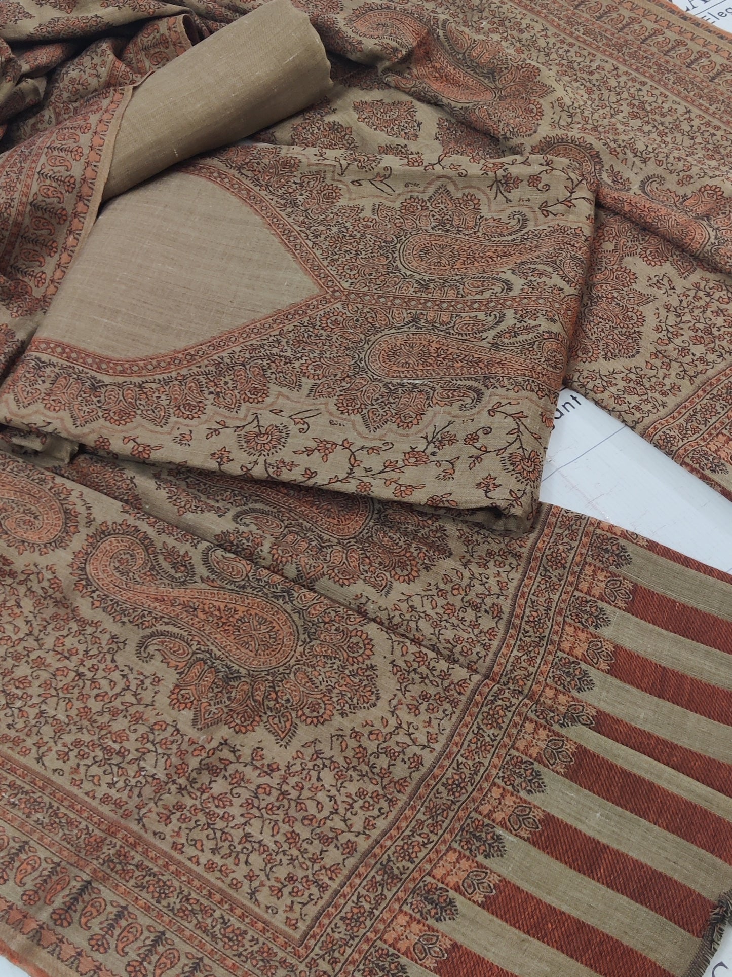 Camel Rust Gala Double Kani Pashmina 3pc