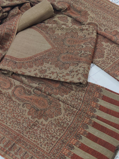 Camel Rust Gala Double Kani Pashmina 3pc