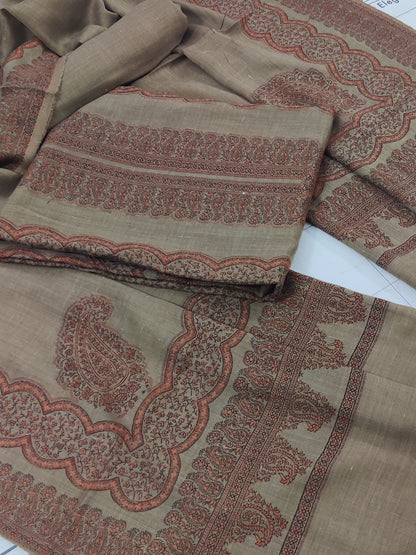 Camel Brown Border Double Kani Pashmina 3pc