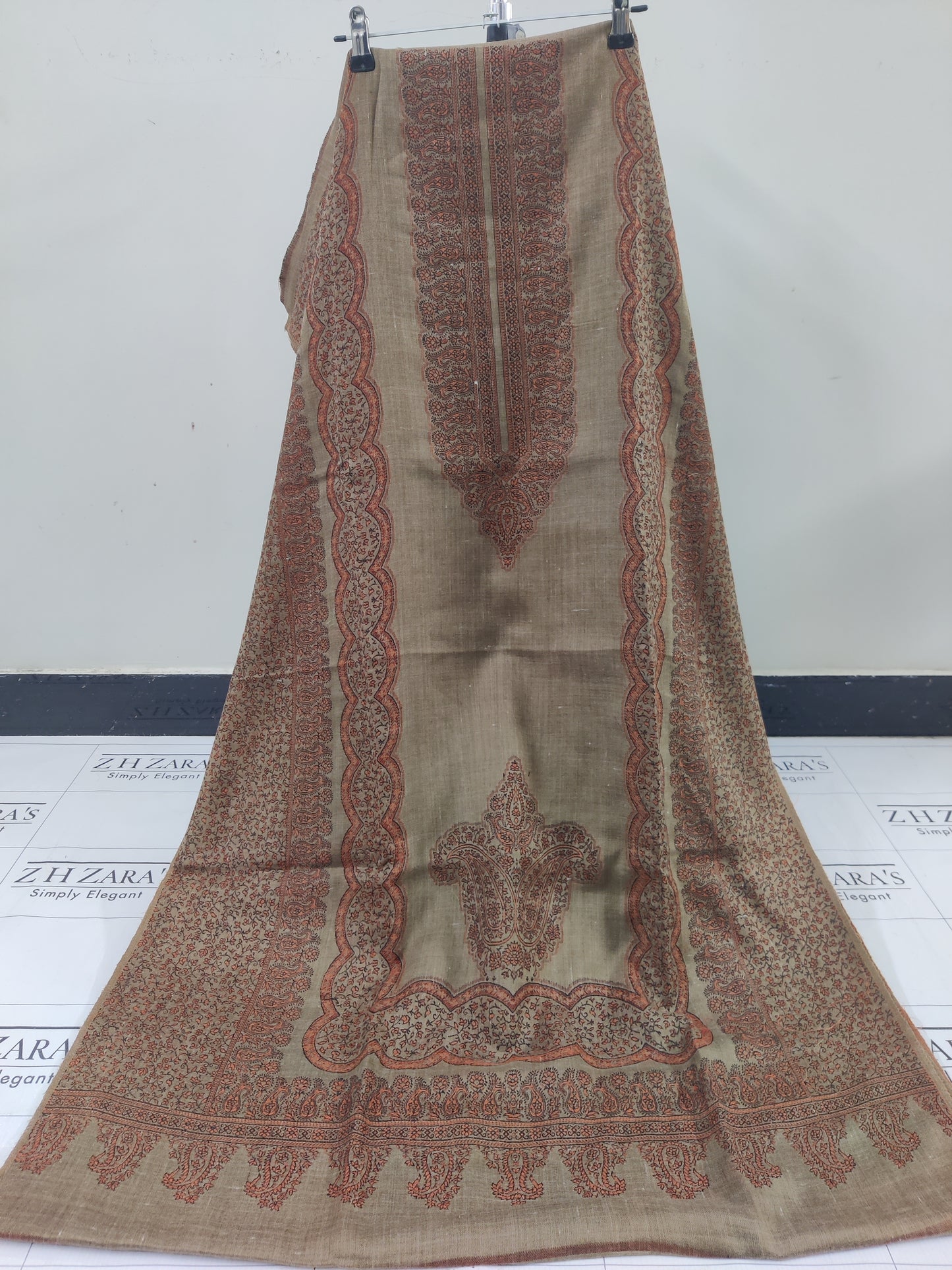 Camel Brown Border Double Kani Pashmina 3pc