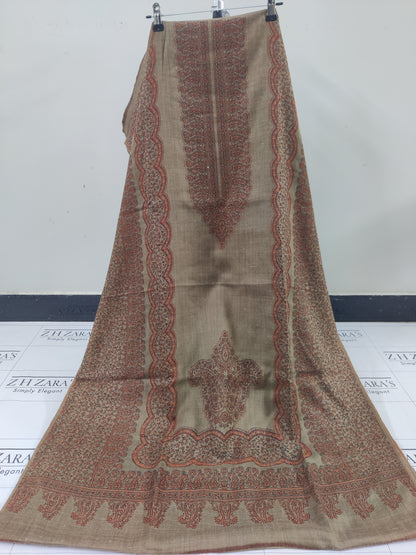Camel Brown Border Double Kani Pashmina 3pc