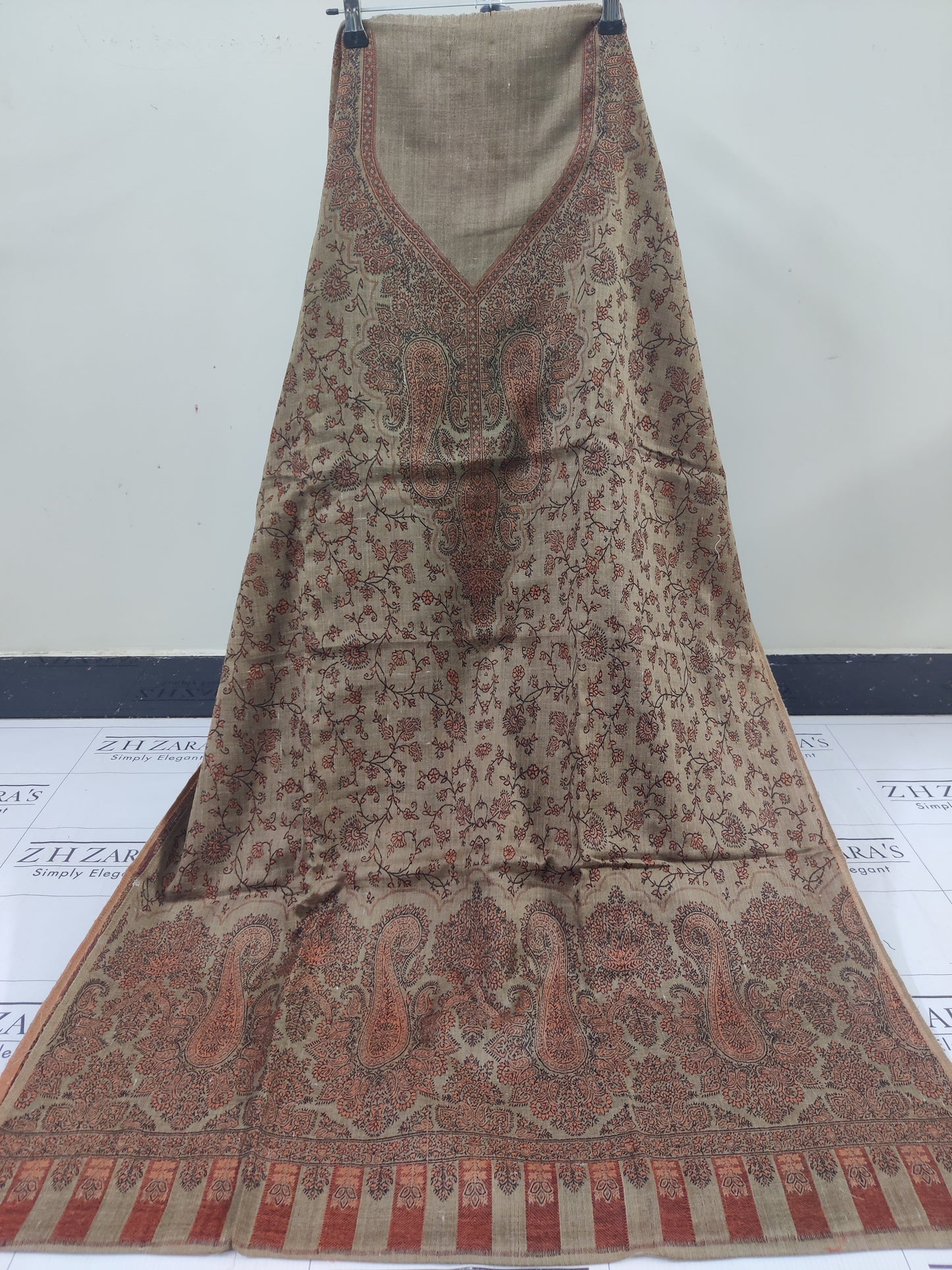 Camel Rust Gala Double Kani Pashmina 3pc
