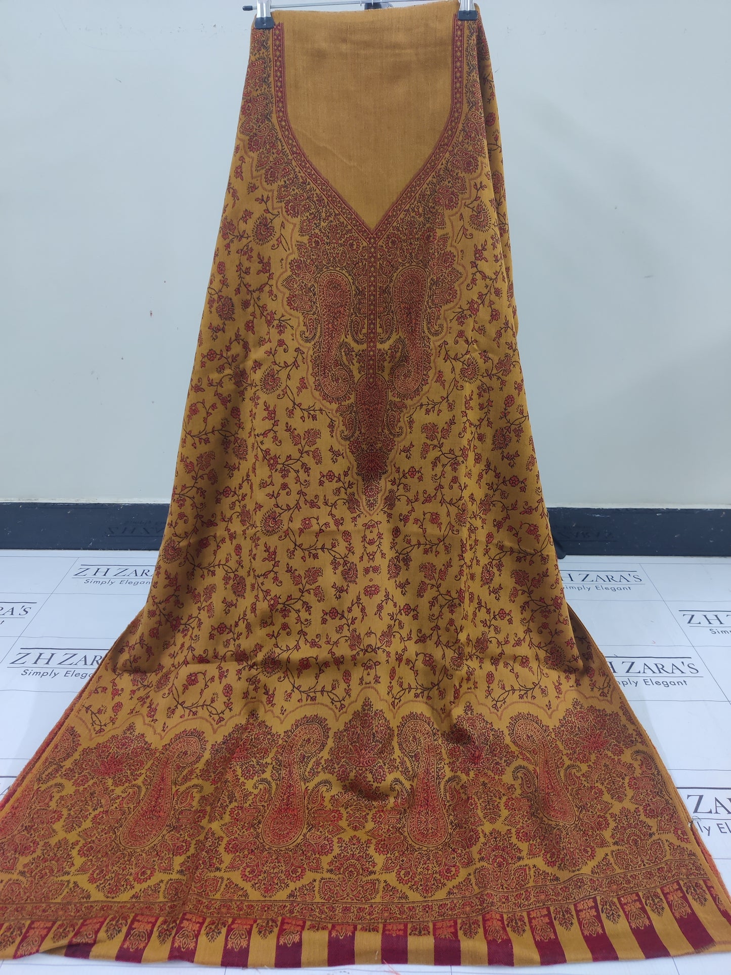 Mustard Maroon Gala Double Kani Pashmina 3pc