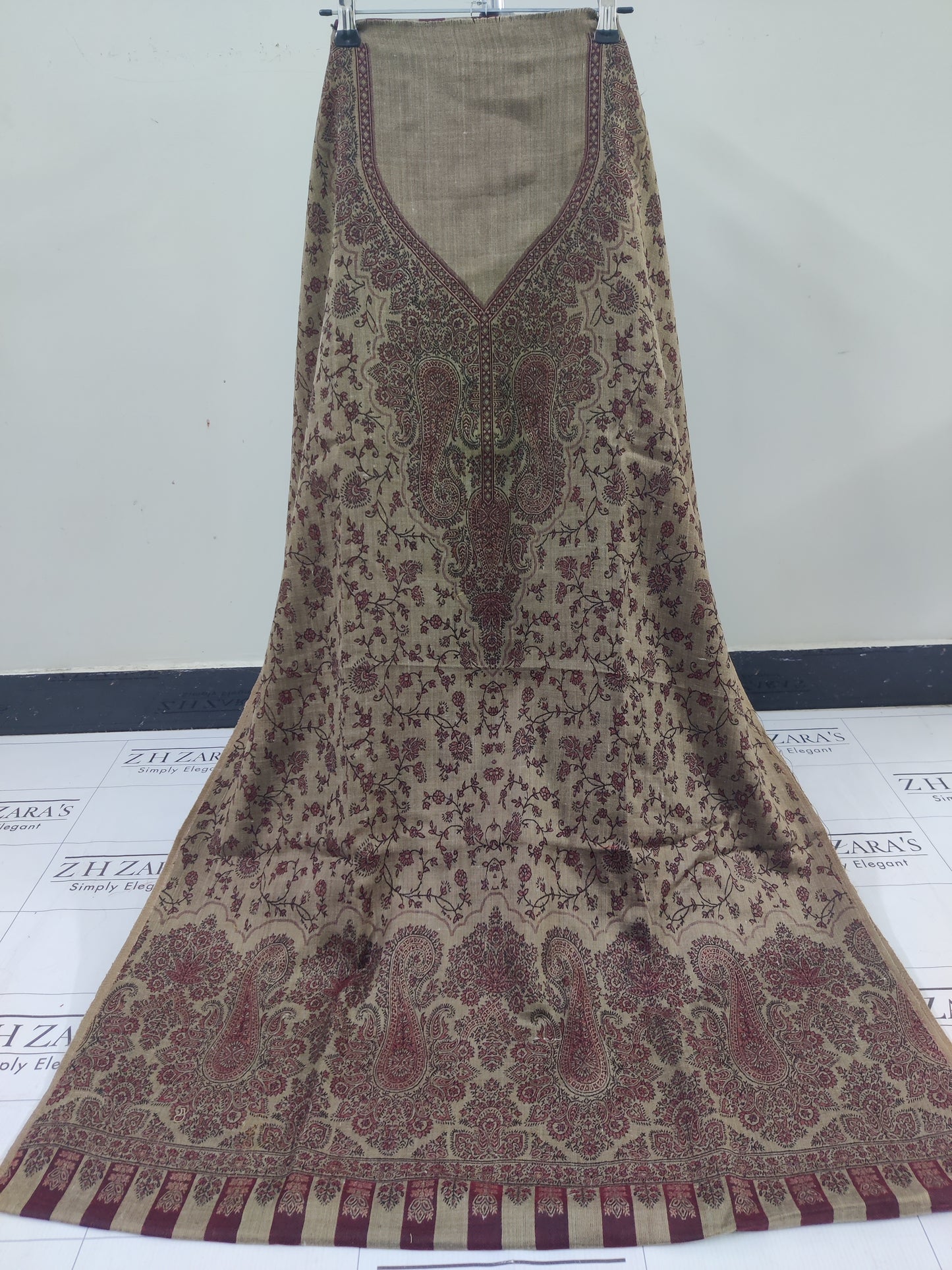 Camel Maroon Gala Double Kani Pashmina 3pc