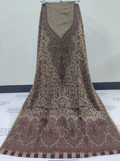 Camel Maroon Gala Double Kani Pashmina 3pc