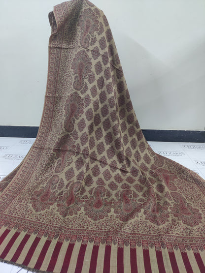 Camel Maroon Gala Double Kani Pashmina 3pc