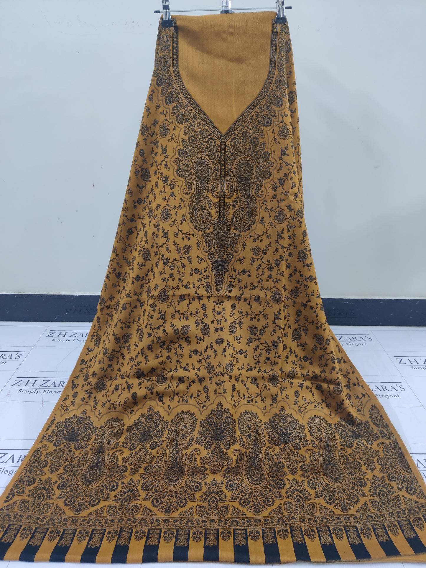 Mustard Black Gala Double Kani Pashmina 3pc