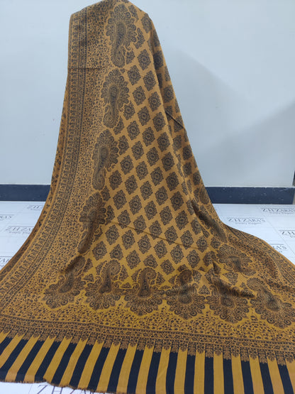Mustard Black Gala Double Kani Pashmina 3pc