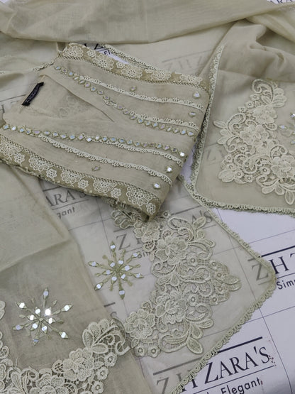 Olive Green Mirror Cutwork 2pc