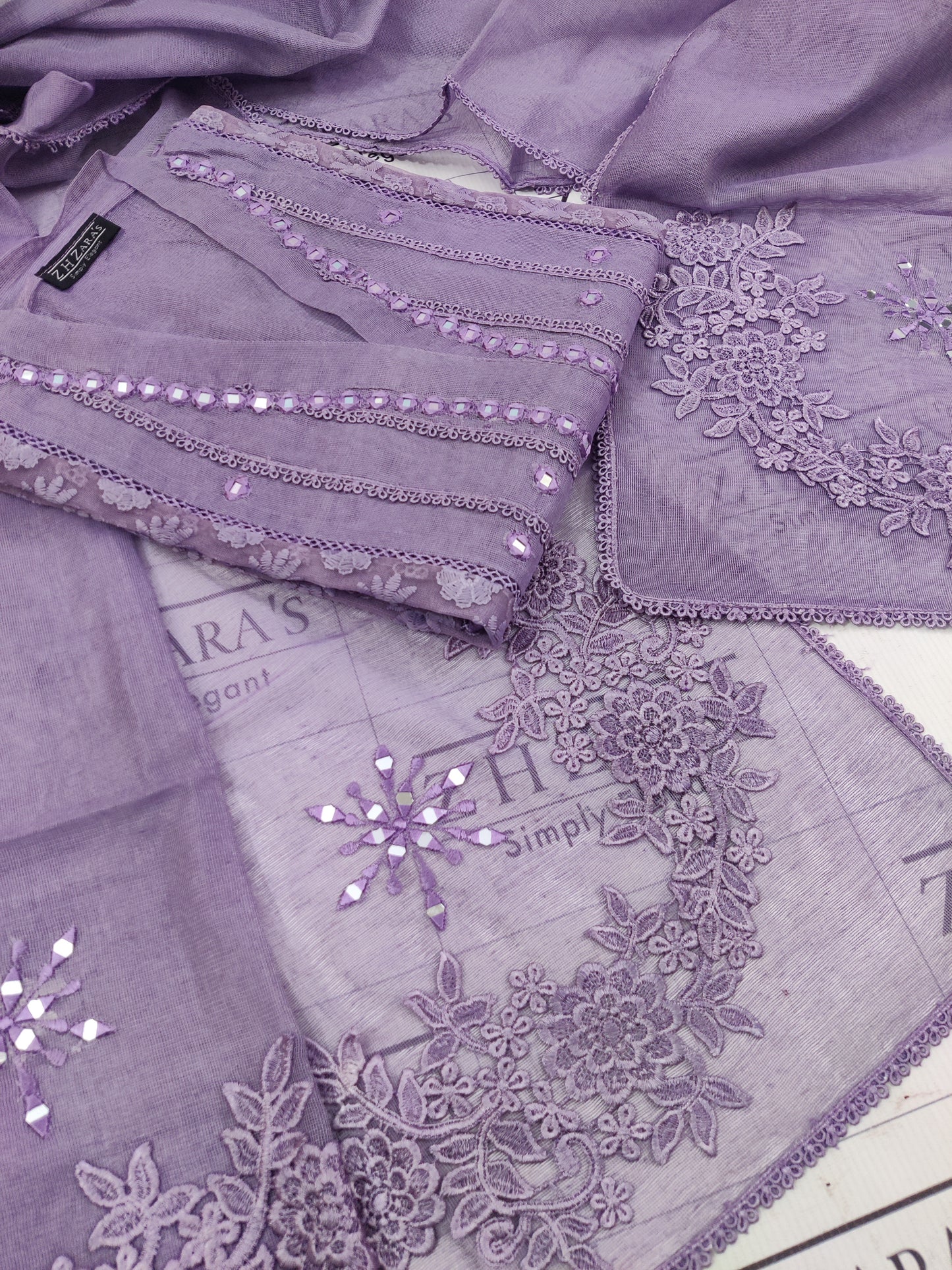 Lavender Purple Mirror Cutwork 2pc