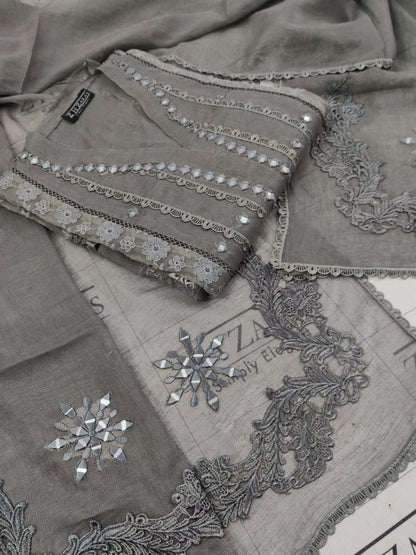 Charcoal Grey Mirror Cutwork 2pc