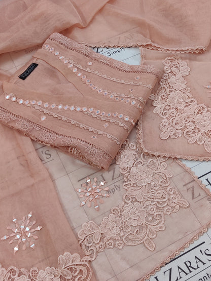 Peachy Pink Mirror Cutwork 2pc