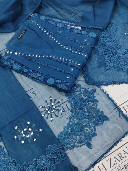 Peacock Blue Mirror Cutwork 2pc