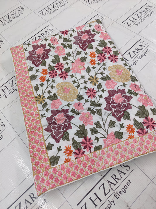 White Silk Embroidery Shawl