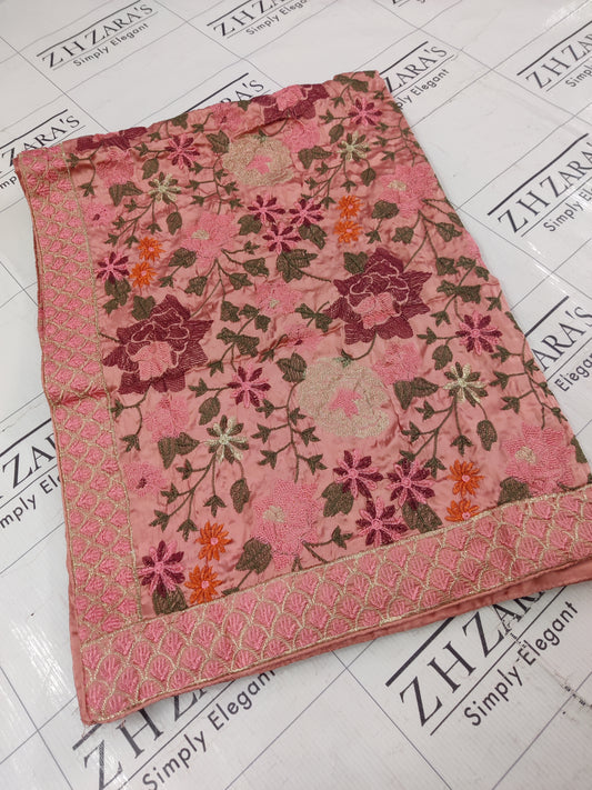 Tea Pink Silk Embroidery Shawl