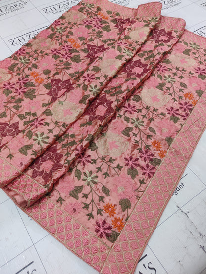Tea Pink Silk Embroidery Shawl