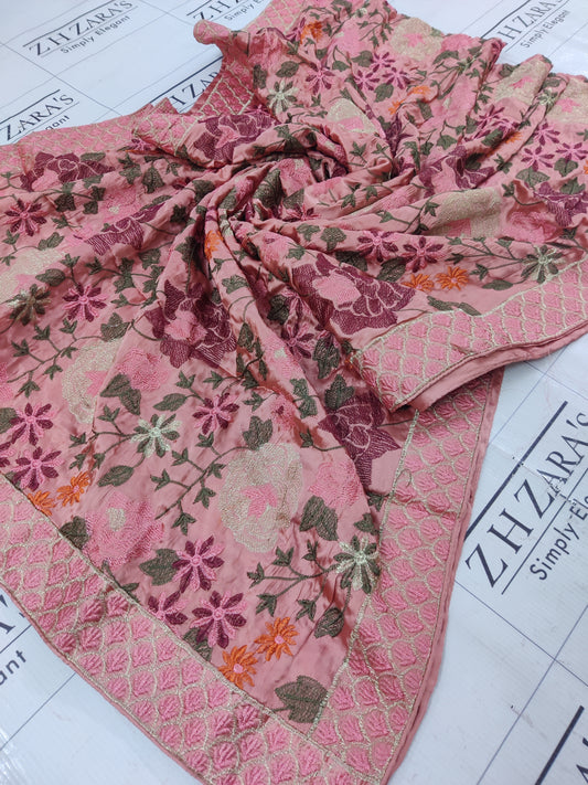 Tea Pink Silk Embroidery Shawl