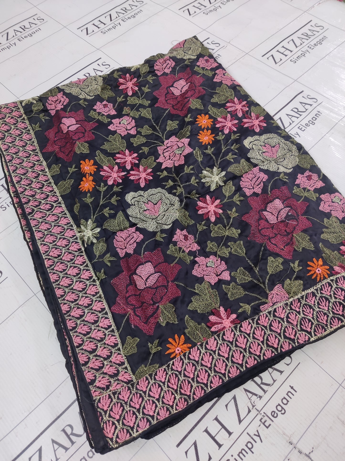 Black Silk Embroidery Shawl