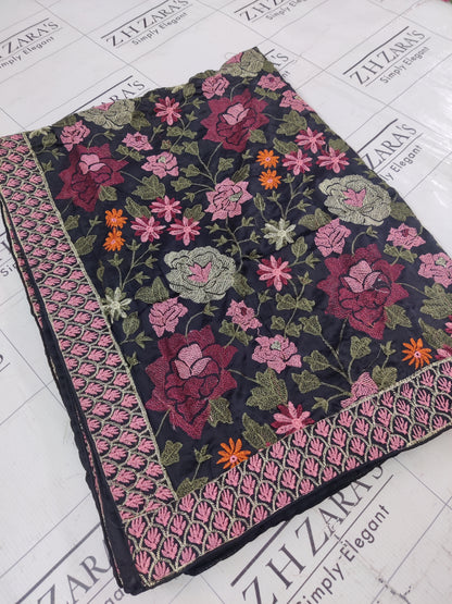 Black Silk Embroidery Shawl