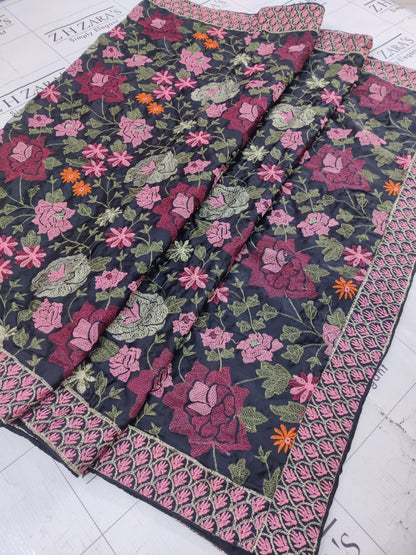 Black Silk Embroidery Shawl