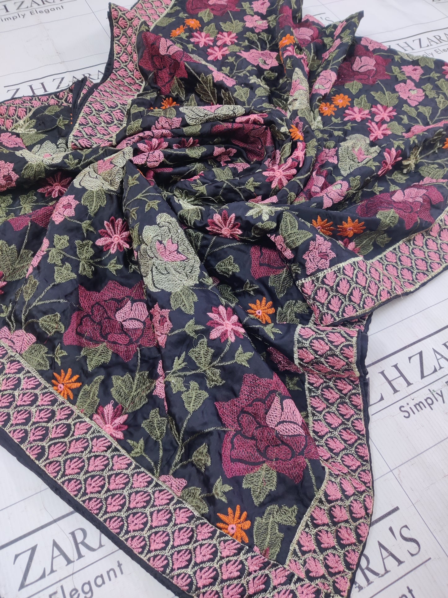 Black Silk Embroidery Shawl