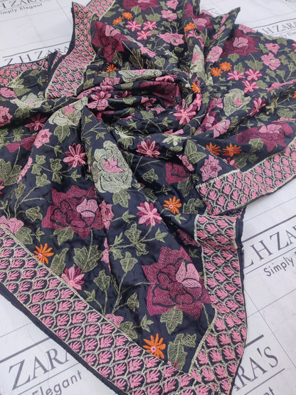 Black Silk Embroidery Shawl