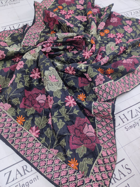 Black Silk Embroidery Shawl