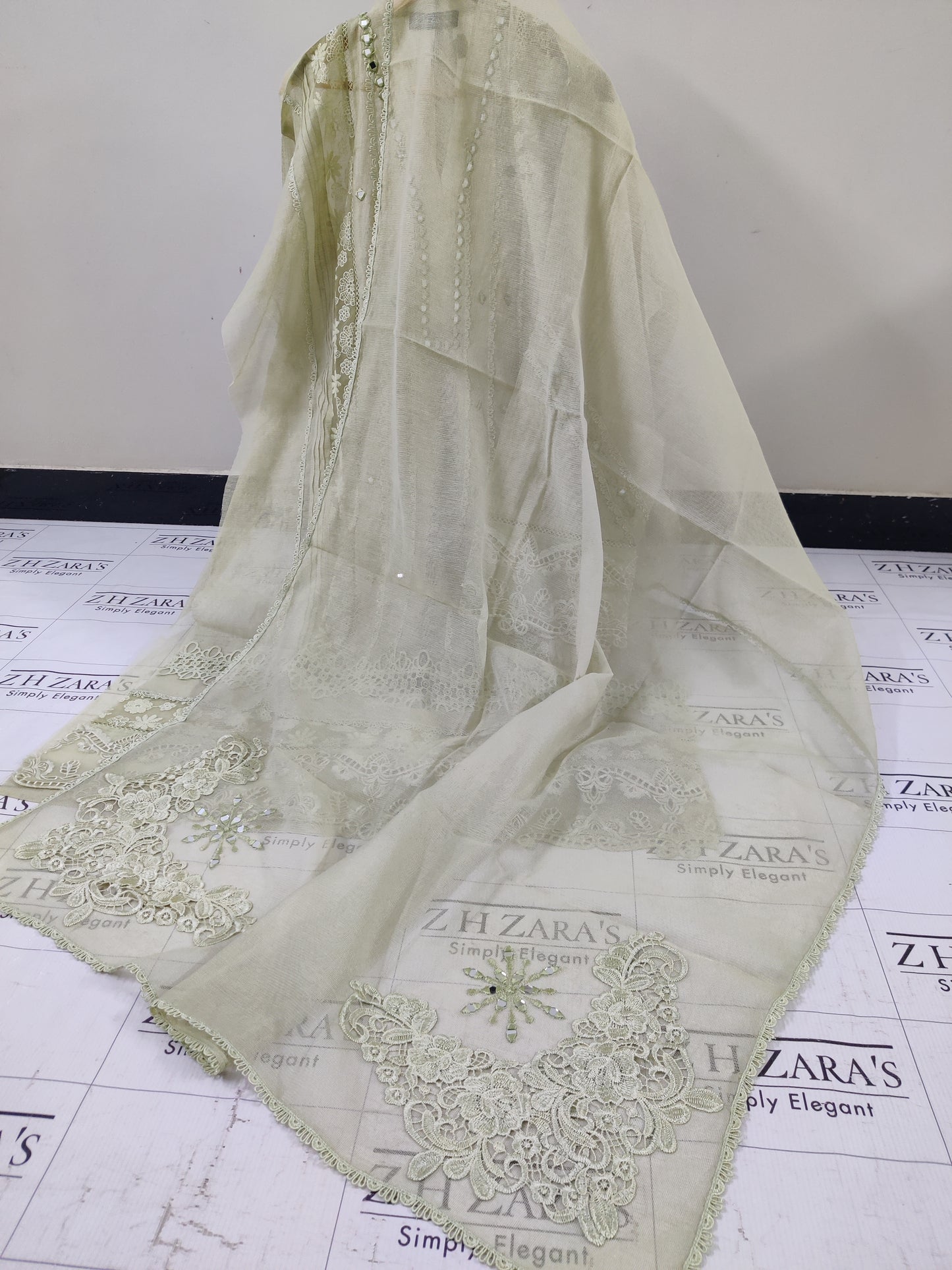 Olive Green Mirror Cutwork 2pc