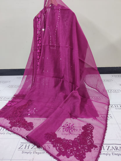 Magenta Mirror Cutwork 2pc