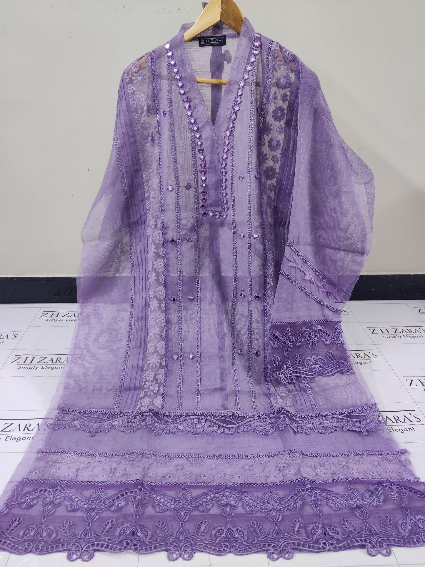 Lavender Purple Mirror Cutwork 2pc