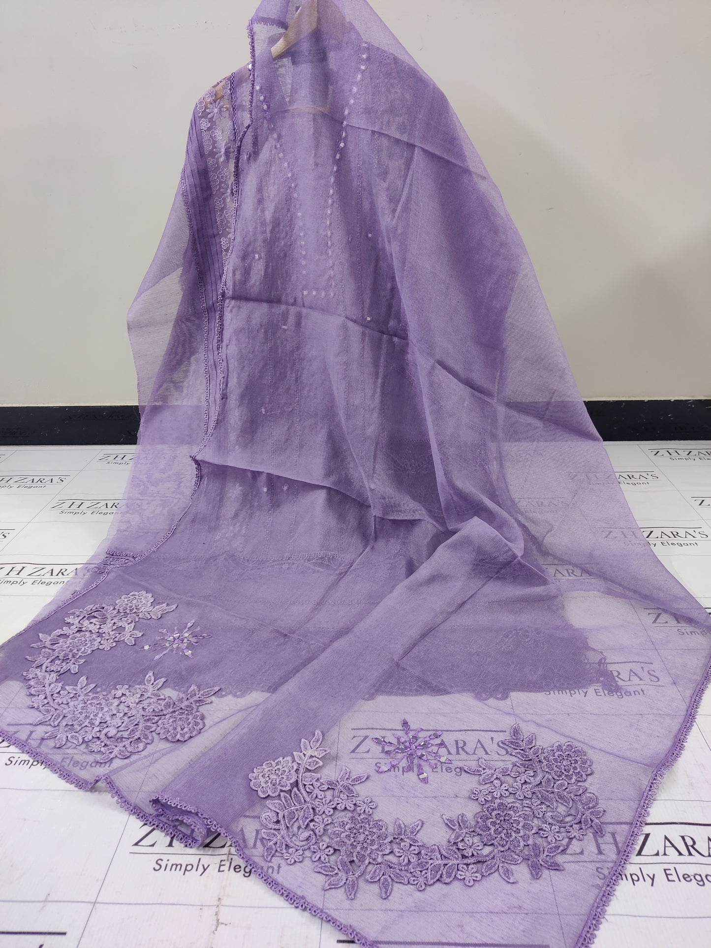 Lavender Purple Mirror Cutwork 2pc