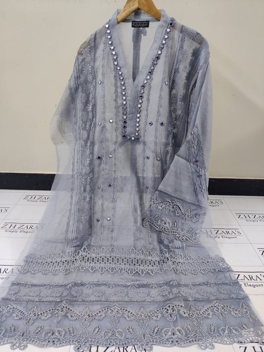 Bluish Grey Mirror Cutwork 2pc