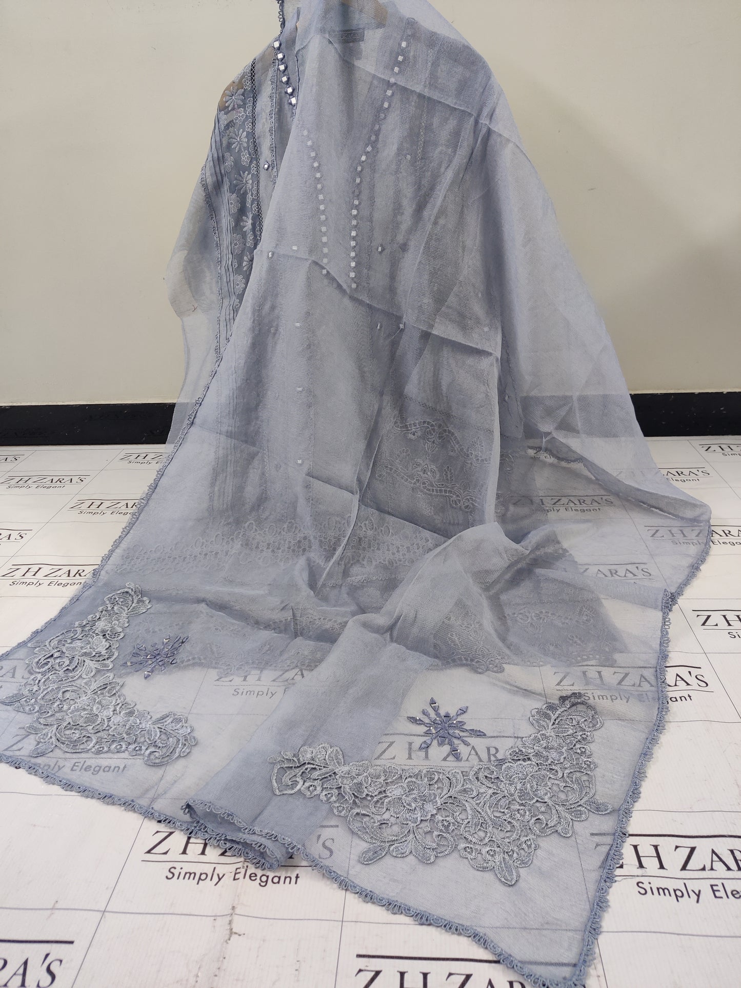 Bluish Grey Mirror Cutwork 2pc