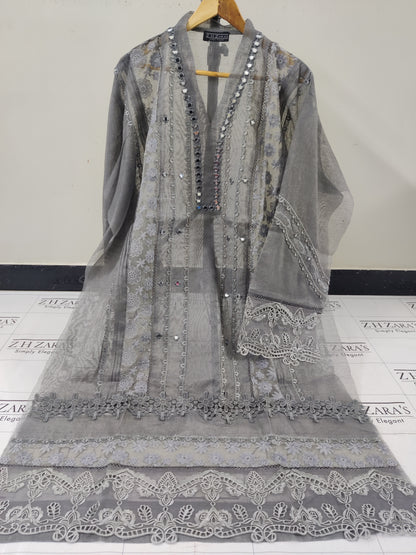 Charcoal Grey Mirror Cutwork 2pc