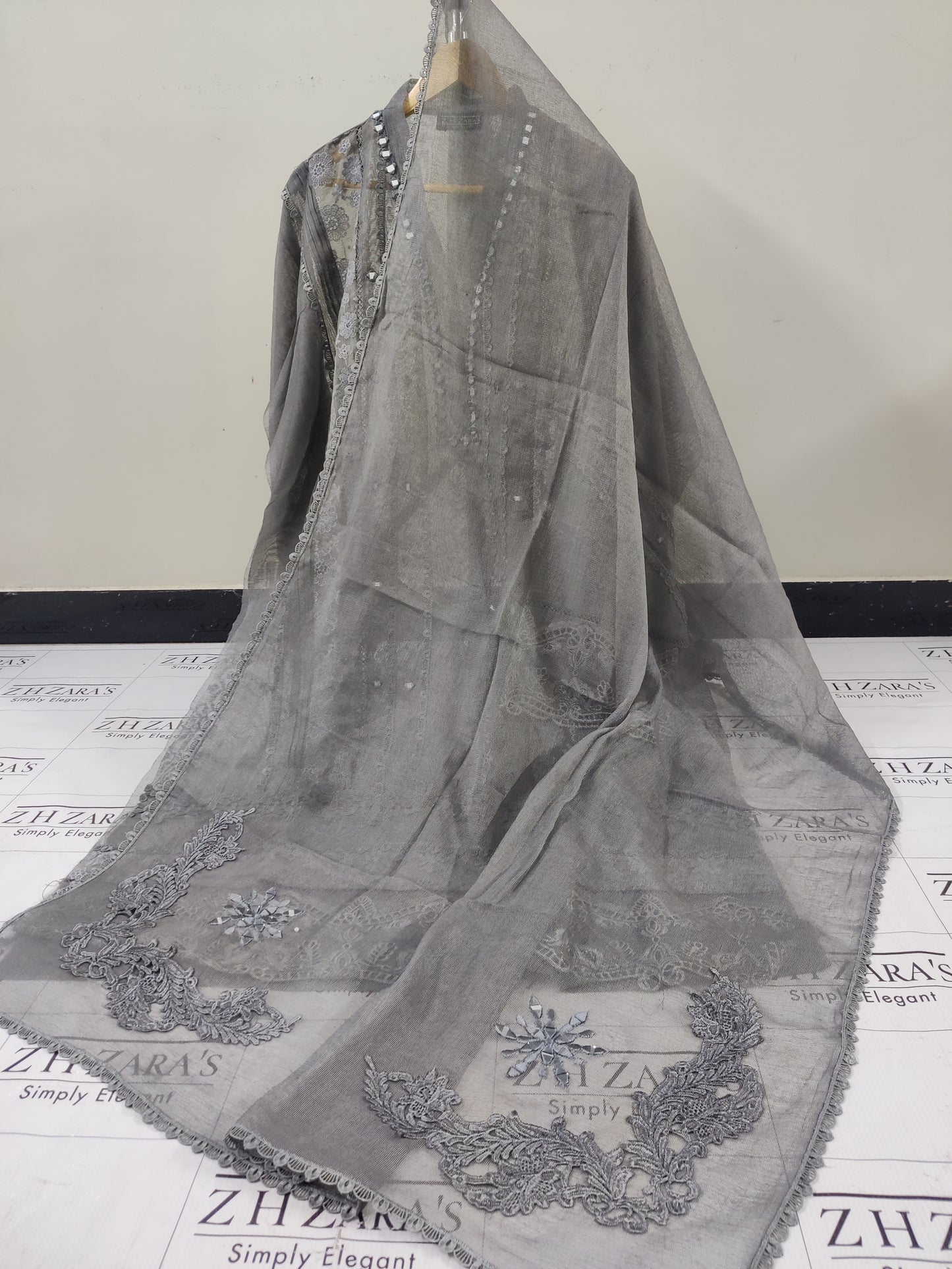 Charcoal Grey Mirror Cutwork 2pc