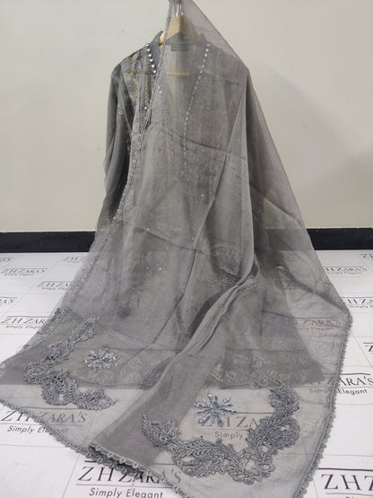 Charcoal Grey Mirror Cutwork 2pc