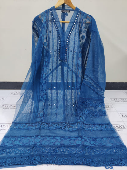 Peacock Blue Mirror Cutwork 2pc