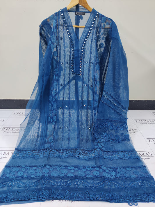 Peacock Blue Mirror Cutwork 2pc