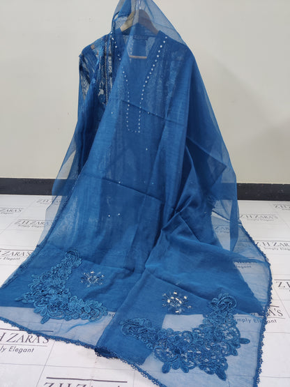 Peacock Blue Mirror Cutwork 2pc