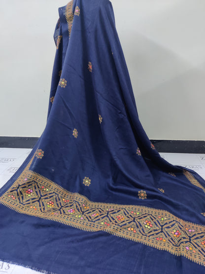 Navy Blue Needle Embroidery Pashmina 3pc