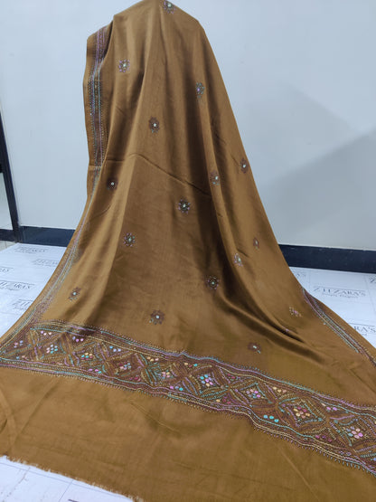 Hazel Brown Needle Embroidery Pashmina 3pc