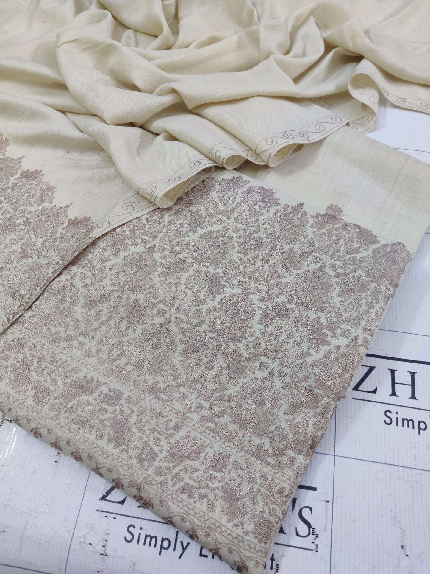 Cream Beige Anchor Pashmina 3pc