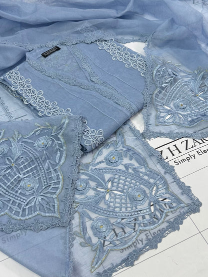 Ice Blue Duppata Cutwork 2pc