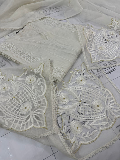 White Duppata Cutwork 2pc