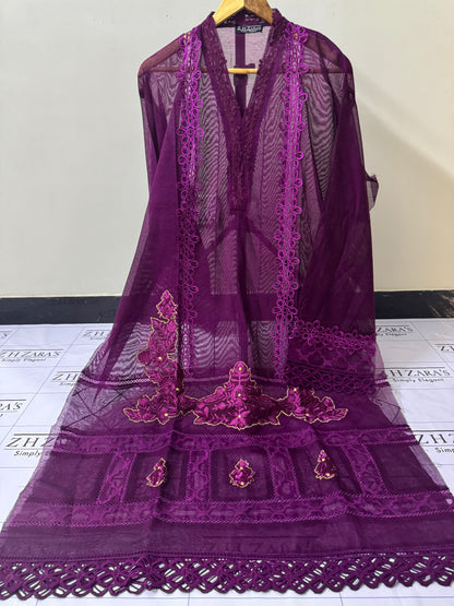 Magenta Duppata Cutwork 2pc