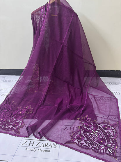 Magenta Duppata Cutwork 2pc